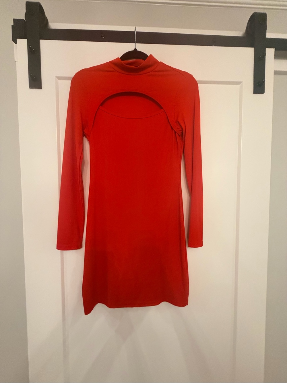 SHEIN Red Long-Sleeve Cutout Mini Dress with High Neck